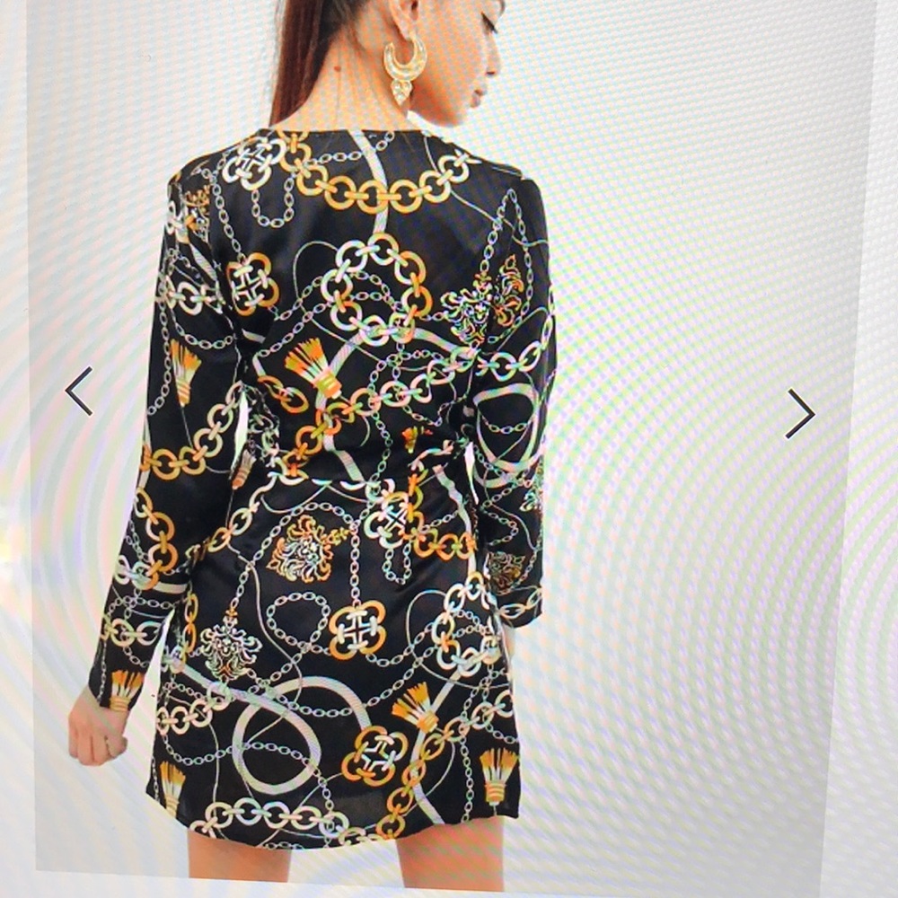 Black Chain-Print Wrap Midi Dress - Picture 2 of 13